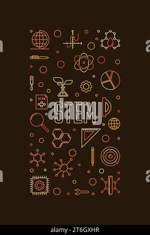 STEM concept vertical creative outline banner. Science, technology, engineering, mathematics thin line illustration Stock Vector