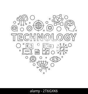 Technology Heart concept outline banner. Vector AI, ML and Neural Network Tech illustration Stock Vector