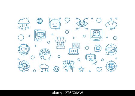 Chatbot concept line horizontal banner - Vector Chat Bot Customer Support Service illustration Stock Vector