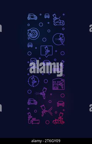 Car or Automotive Painting vertical colored banner in thin line style. Vector Auto Body Painting concept illustration with dark background Stock Vector