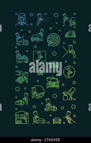 Auto Body Painting concept linear colored vertical banner. Vector creative illustration with Paint Sprayer line signs with dark background Stock Vector