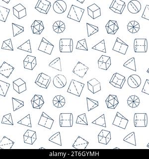 Geometric Shapes vector outline seamless pattern - Geometry and Mathematics concept background Stock Vector