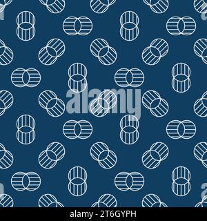 Intersecting Circles vector merge concept blue seamless pattern in outline style Stock Vector