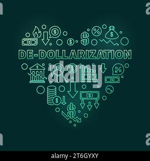 De-Dollarization Heart vector concept green banner - USD Currency Dedollarisation illustration with dark background Stock Vector