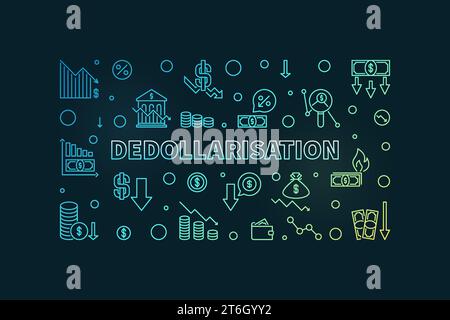 Dedollarisation vector concept horizontal colored banner. World Economy U.S.A. Dollar De-Dollarization illustration with dark background Stock Vector