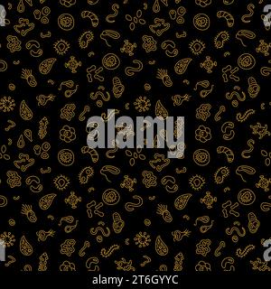 Bacteria and Microorganisms vector Biology concept minimal seamless pattern in thin line style Stock Vector