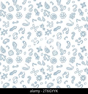 Dangerous Microbes and Bacteria vector Genetics concept linear seamless pattern Stock Vector