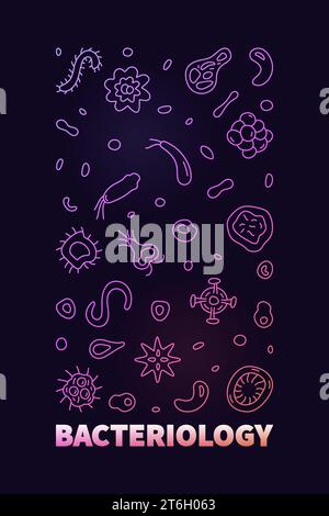 Bacteriology vector Microbiology Science concept linear colored vertical banner or illustration with dark background Stock Vector