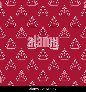 Pentagonal cone shape outline seamless pattern - Geometry Science concept vector red background Stock Vector
