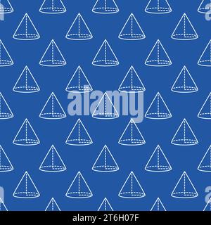 Cone vector Geometry and Math concept thin line blue seamless pattern Stock Vector