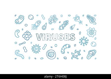 Viruses concept outline horizontal banner made with bacteria linear symbols. Vector illustration Stock Vector