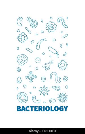 Bacteriology vector Microbiology Science concept outline blue vertical banner or illustration Stock Vector