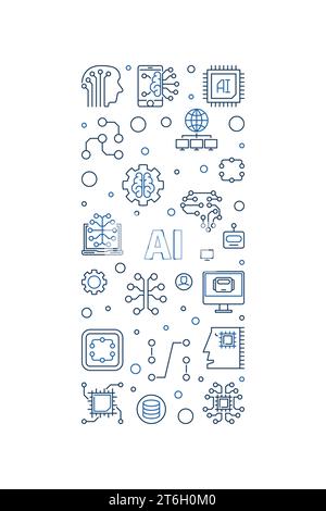 AI Artificial Intelligence concept vector outline vertical banner or illustration Stock Vector