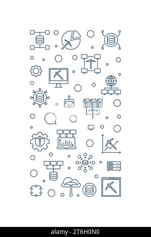 Data Mining vertical banner in thin line style. Database Systems and Analytics concept linear illustration Stock Vector