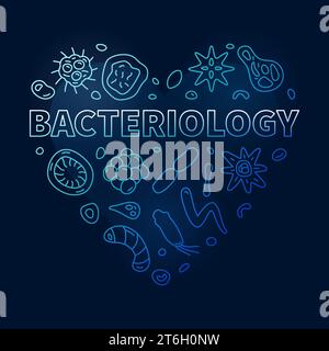Bacteriology vector Education concept heart shaped blue banner or illustration in outline style with dark background Stock Vector