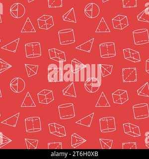 Mathematics Figures red seamless pattern in line style. Geometry Education concept vector background Stock Vector