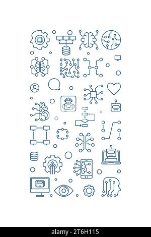 Artificial Intelligence vertical thin line banner - AI and ML Technology concept illustration Stock Vector