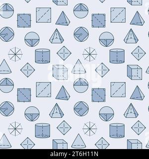 Mathematics Figures colored seamless pattern - Geometry Education concept vector blue background Stock Vector