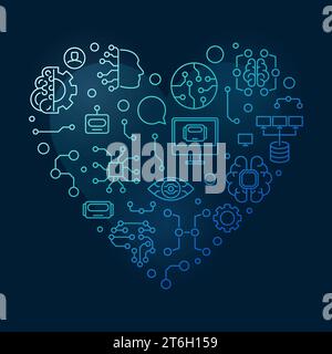 Machine Learning - ML Technology concept blue heart shaped outline banner with dark background Stock Vector