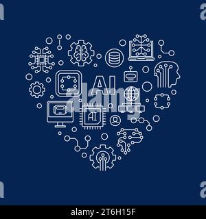 AI Artificial Intelligence concept vector outline heart-shaped banner or illustration Stock Vector
