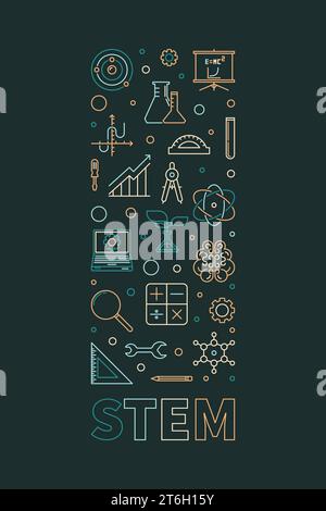 STEM concept vertical creative linear banner. Science, technology, engineering, mathematics thin line illustration Stock Vector