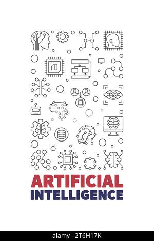 Artificial Intelligence vertical banner in thin line style - AI Technology concept linear illustration Stock Vector