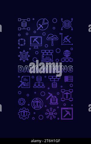 Data Mining Technology concept vector outline vertical colored banner with dark background Stock Vector