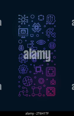 Machine Learning Technology concept vector colored outline vertical banner or ML illustration with dark background Stock Vector