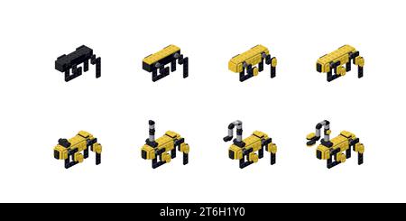 Stages of robot assembly for animation. Vector Stock Vector