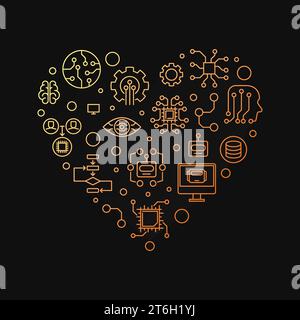 Machine Learning Technology heart-shaped concept vector colored outline banner or ML illustration with dark background Stock Vector