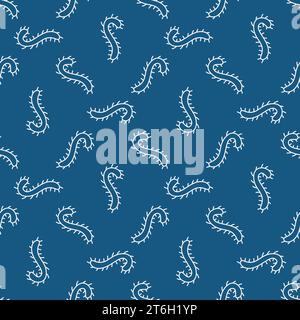 Danger Bacteria vector concept blue seamless pattern in thin line style Stock Vector
