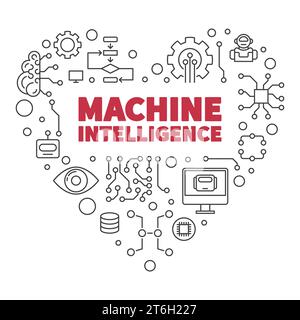 Machine Intelligence Heart outline banner - AI Technology concept linear illustration Stock Vector