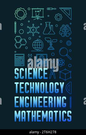 STEM Education concept outline vertical colored banner - vector illustration with dark background Stock Vector