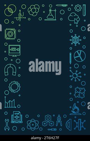Science, Technology, Engineering, math linear colored banner or frame - STEM Education outline illustration with dark background Stock Vector