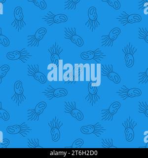 Prokaryote Microbe vector concept blue seamless pattern in outline style Stock Vector