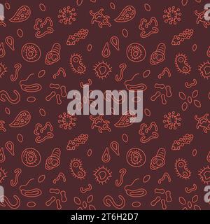 Biology Microbes vector Bioengineering concept red seamless pattern in outline style Stock Vector