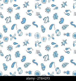 Dangerous Bacteria vector Genetics concept blue seamless pattern Stock Vector