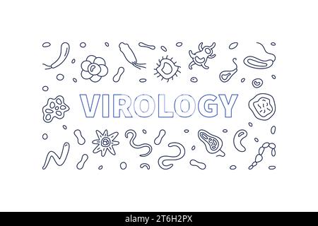 Virology vector Microbiology and Viruses concept thin line illustration or horizontal banner Stock Vector
