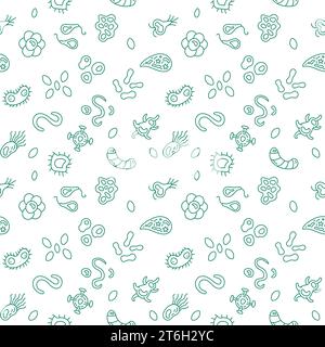 Microorganisms vector concept green outline seamless pattern Stock Vector