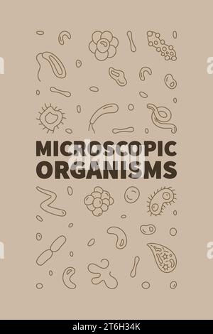 Microscopic Organisms vector Bacteriology concept outline brown vertical banner - Microorganism illustration Stock Vector