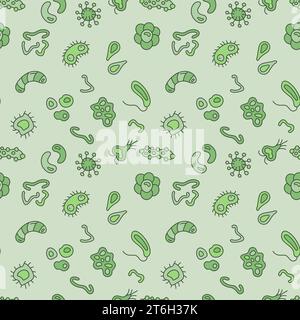 Viruses and Microbes vector Bio Engineering concept green modern seamless pattern Stock Vector