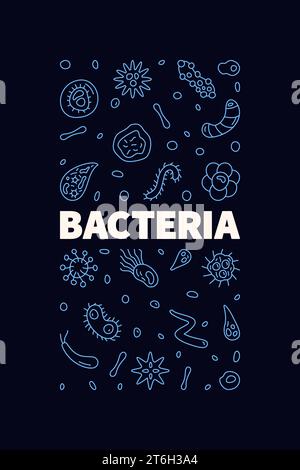 Bacteria concept outline vector vertical blue modern banner with microbes linear signs. Science illustration Stock Vector