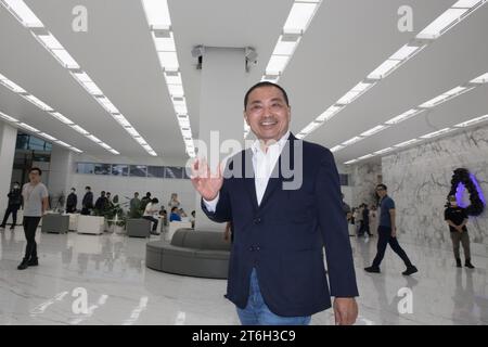 Hou You-yi, the Kuomintang (KMT) presidential candidate, speaks in HTC company in New Taipei City on November 10, 2023. Stock Photo