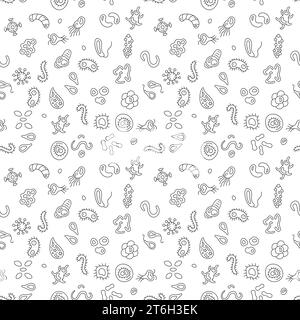 Microbes vector Bioengineering concept outline minimal seamless pattern Stock Vector