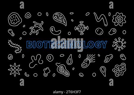 Biotechnology Science concept outline vector dark horizontal banner or illustration Stock Vector