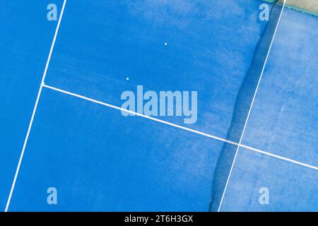 aerial drone view of a blue paddle tennis court Stock Photo