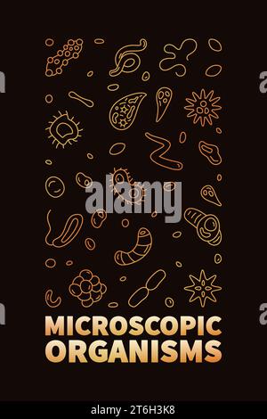 Microscopic Organisms vector Microbiology concept outline vertical banner - Microorganisms illustration Stock Vector