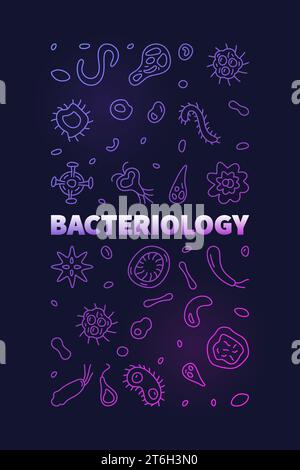 Bacteriology vector Education concept vertical colorful banner or illustration in outline style with dark background Stock Vector
