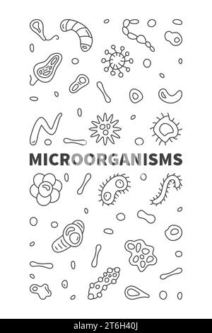Microorganisms vector Micro Organisms concept line vertical banner or illustration with Microorganism outline symbols Stock Vector