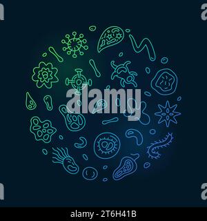 Biotechnology Science concept vector creative round banner or illustration in thin line style with dark background Stock Vector